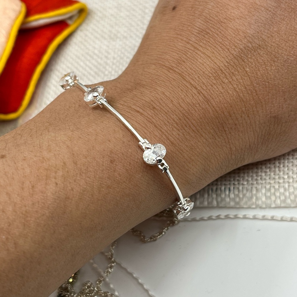 Vintage Sterling Silver CZ Link Bracelet – 925 Stamped – 7"-7.25", 8g